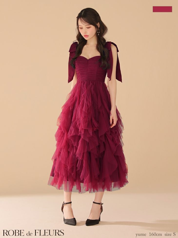 ROBE de FLEURS ローブドフルール ボリュームチュールショルダーリボン