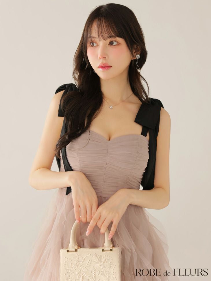 ROBE de FLEURS ローブドフルール ボリュームチュールショルダーリボン