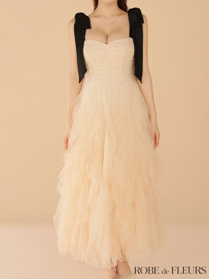 ROBE de FLEURS ローブドフルール ボリュームチュールショルダーリボン
