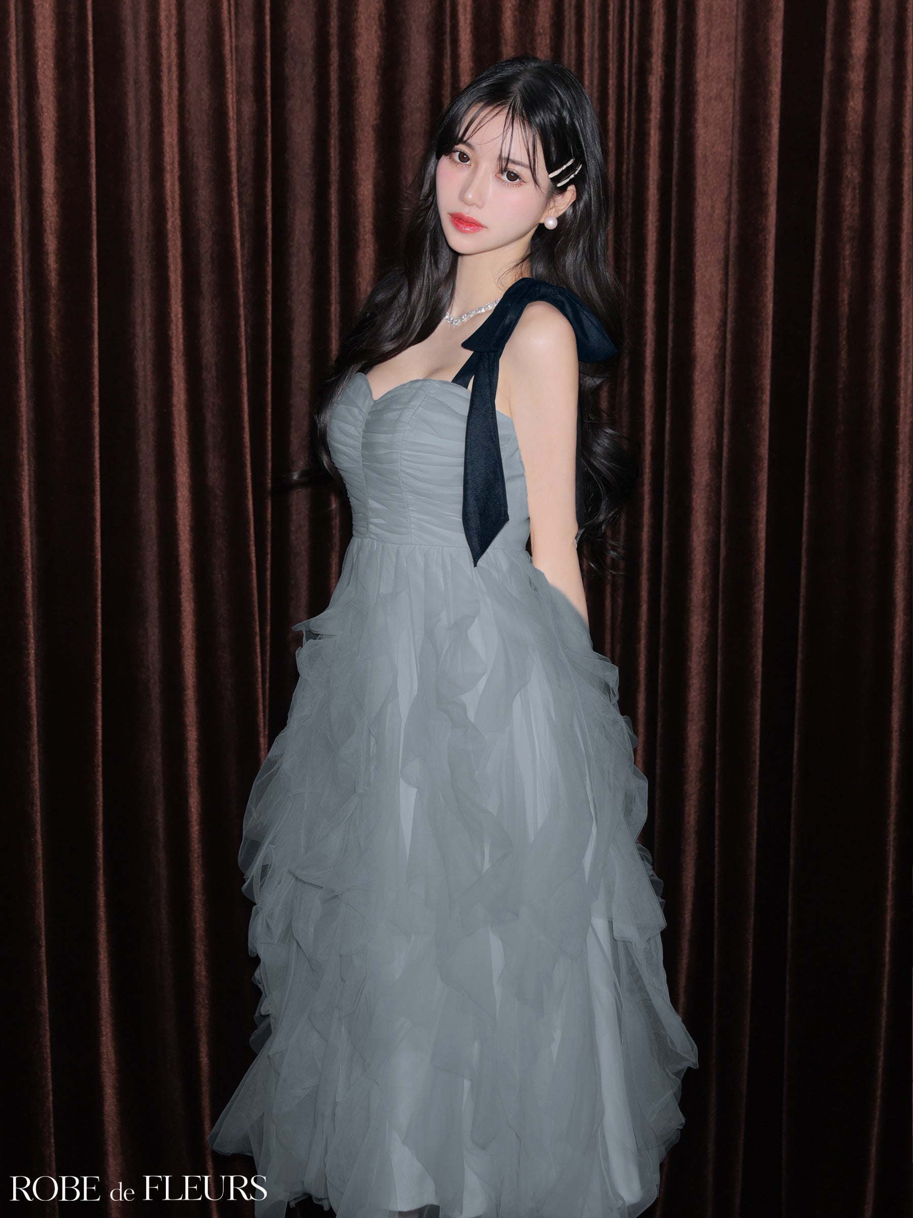 ROBE de FLEURS ローブドフルール ボリュームチュールショルダーリボン
