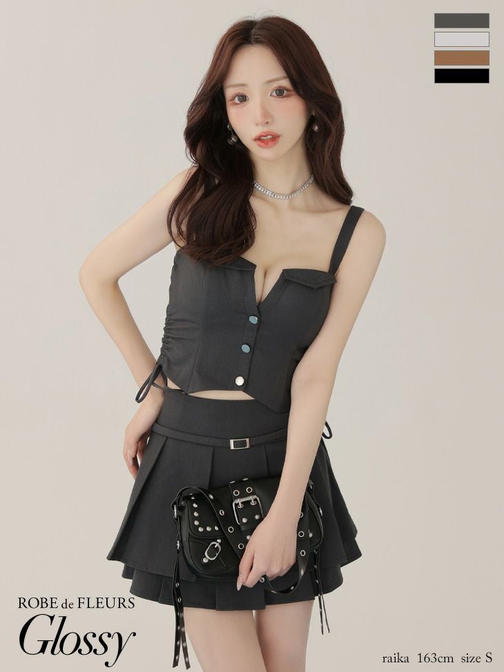 Glossy ローブドフルールグロッシー 【XSサイズあり】サイドドロストプリーツフレアミニキャバドレス gl4112