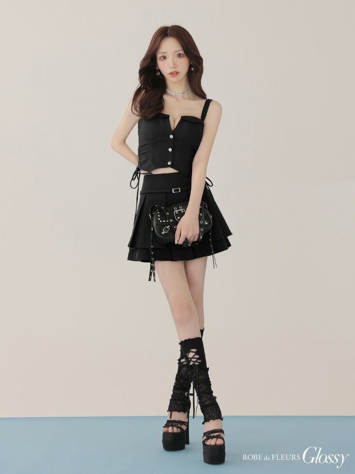 Glossy ローブドフルールグロッシー 【XSサイズあり】サイドドロストプリーツフレアミニキャバドレス gl4112