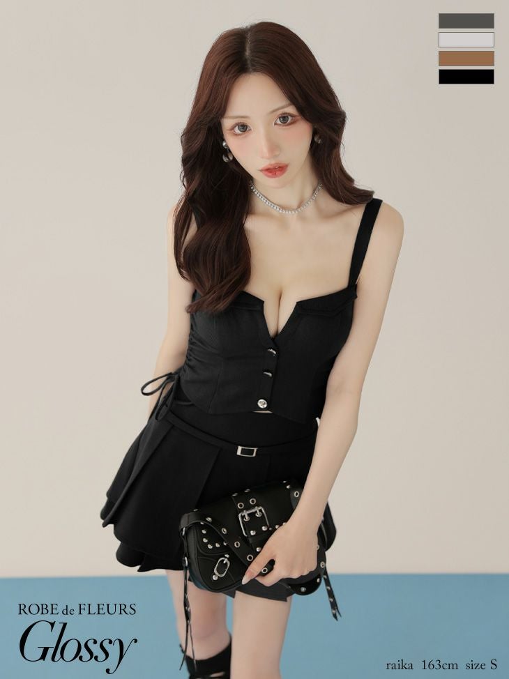 Glossy ローブドフルールグロッシー 【XSサイズあり】サイドドロストプリーツフレアミニキャバドレス gl4112-c