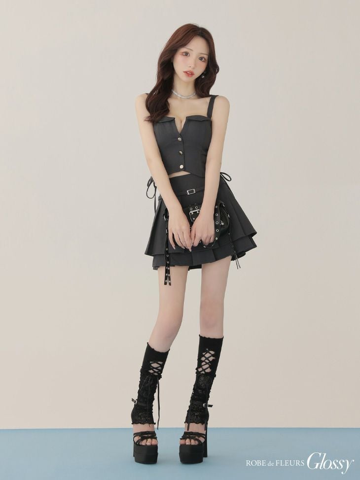 ローブドフルール サイドドロストプリーツフレアミニキャバドレス Glossy ローブドフルールグロッシー 【XSサイズあり】サイドドロスト