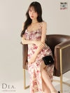 DEA. ディア バイ ローブドフルール 【Lサイズあり】花柄サテンショルダーリボンフレアロングキャバドレス de4603-c