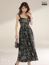 DEA. ディア バイ ローブドフルール ジャガードバストジップフレアロングキャバドレス de4225