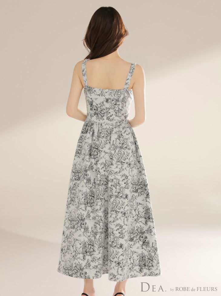 DEA. ディア バイ ローブドフルール ジャガードバストジップフレアロングキャバドレス de4225