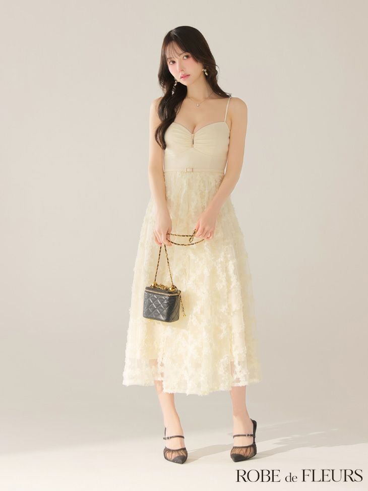 ROBE de FLEURS ローブドフルール 【XS～Lサイズあり】フラワーレースフレアキャミロングキャバドレス fm3467-c