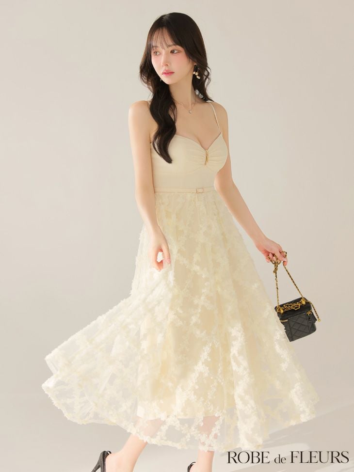 ROBE de FLEURS ローブドフルール 【XS～Lサイズあり】フラワーレースフレアキャミロングキャバドレス fm3467-c