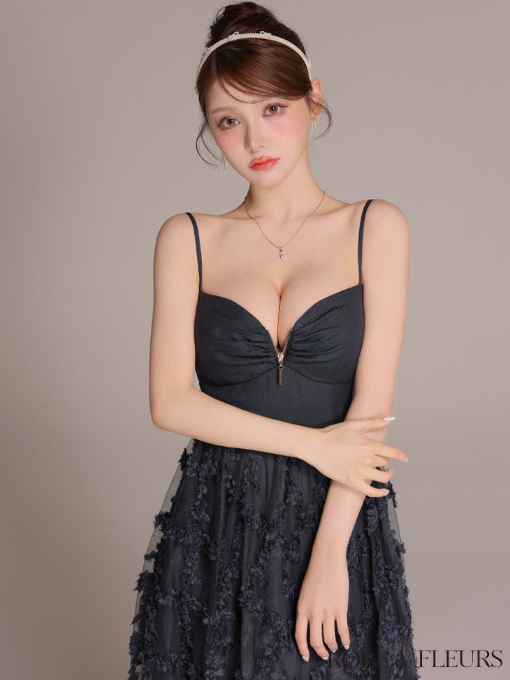 ROBE de FLEURS ローブドフルール 【XS～Lサイズあり】フラワーレースフレアキャミロングキャバドレス fm3467-c