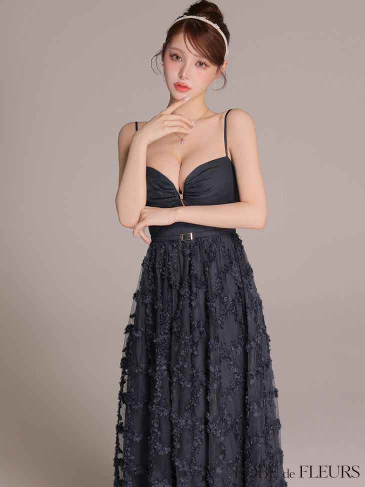 ROBE de FLEURS ローブドフルール 【XS～Lサイズあり】フラワーレースフレアキャミロングキャバドレス fm3467-c