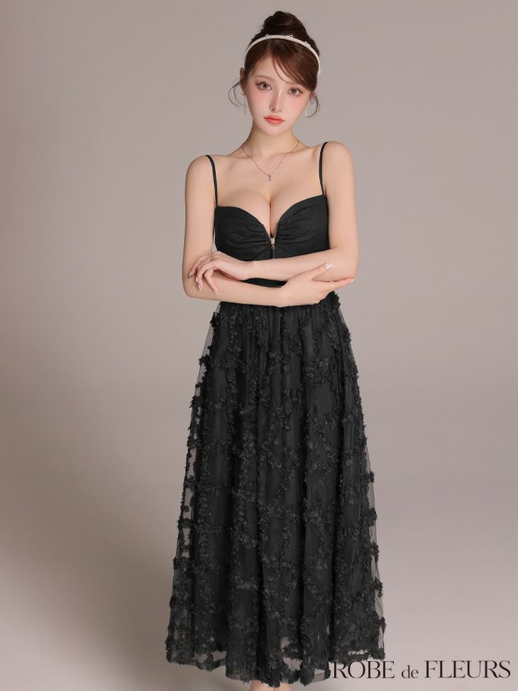 ROBE de FLEURS ローブドフルール 【XS～Lサイズあり】フラワーレースフレアキャミロングキャバドレス fm3467-c