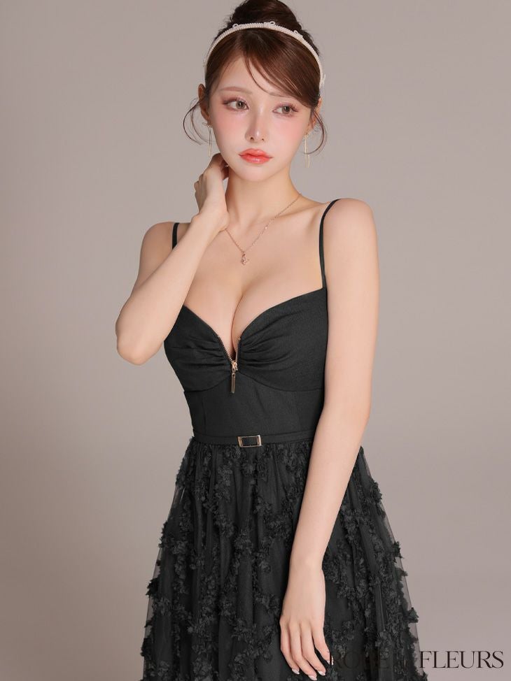 ROBE de FLEURS ローブドフルール 【XS～Lサイズあり】フラワーレースフレアキャミロングキャバドレス fm3467-c