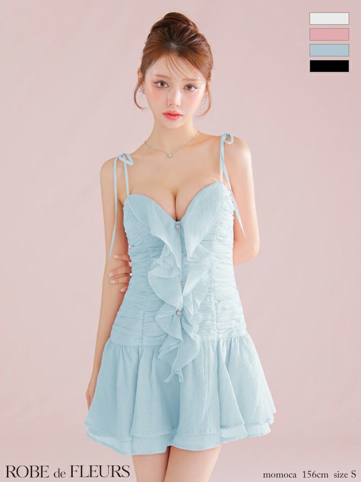 ROBE de FLEURS ローブドフルール 【XSサイズあり】サテンフロントシフォンフレアミニキャバドレス fm4326-c