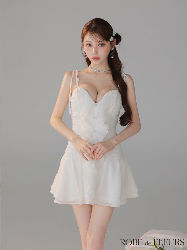 ROBE de FLEURS ローブドフルール 【XSサイズあり】サテンフロントシフォンフレアミニキャバドレス fm4326-c
