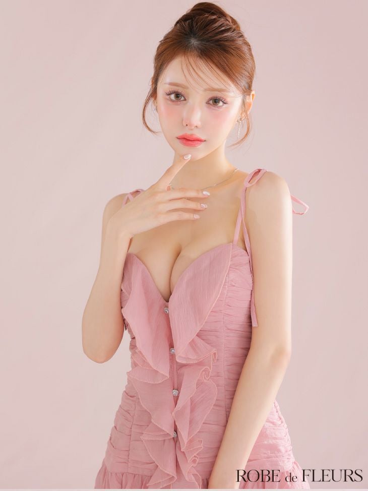 ROBE de FLEURS ローブドフルール 【XSサイズあり】サテンフロントシフォンフレアミニキャバドレス fm4326-c