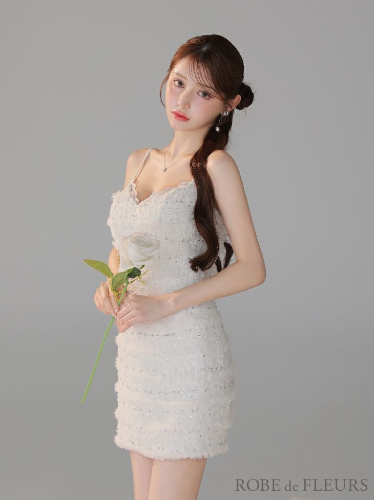 ROBE de FLEURS ローブドフルール 【XSサイズあり】フェザースパンコールツイードミニキャバドレス fm4224-c