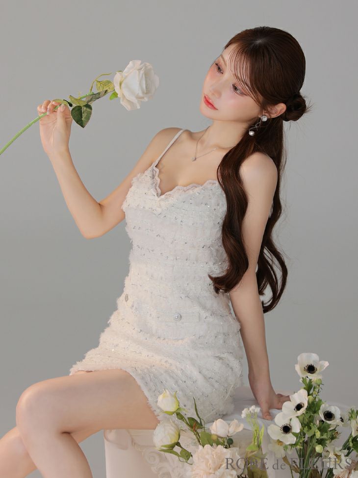 ROBE de FLEURS ローブドフルール 【XSサイズあり】フェザースパンコールツイードミニキャバドレス fm4224-c