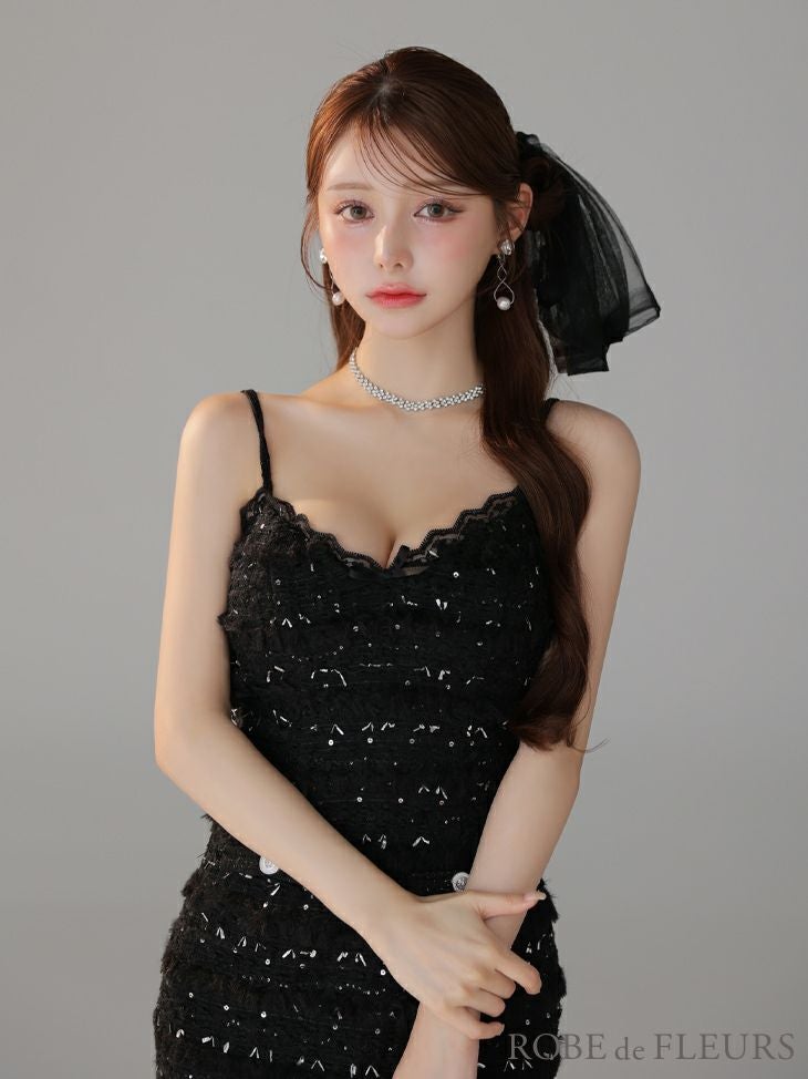 ROBE de FLEURS ローブドフルール 【XSサイズあり】フェザースパンコールツイードミニキャバドレス fm4224-c