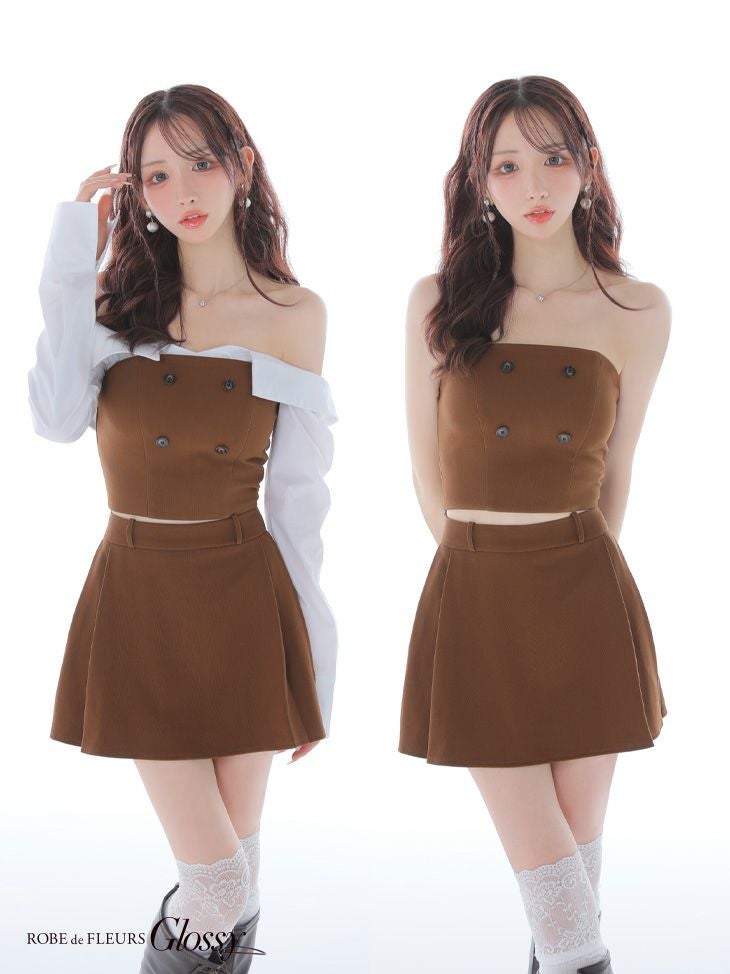 Glossy ローブドフルールグロッシー 【XSサイズあり】シャツオフショルデザインフロントボタンフレアミニキャバドレス gl4324-c