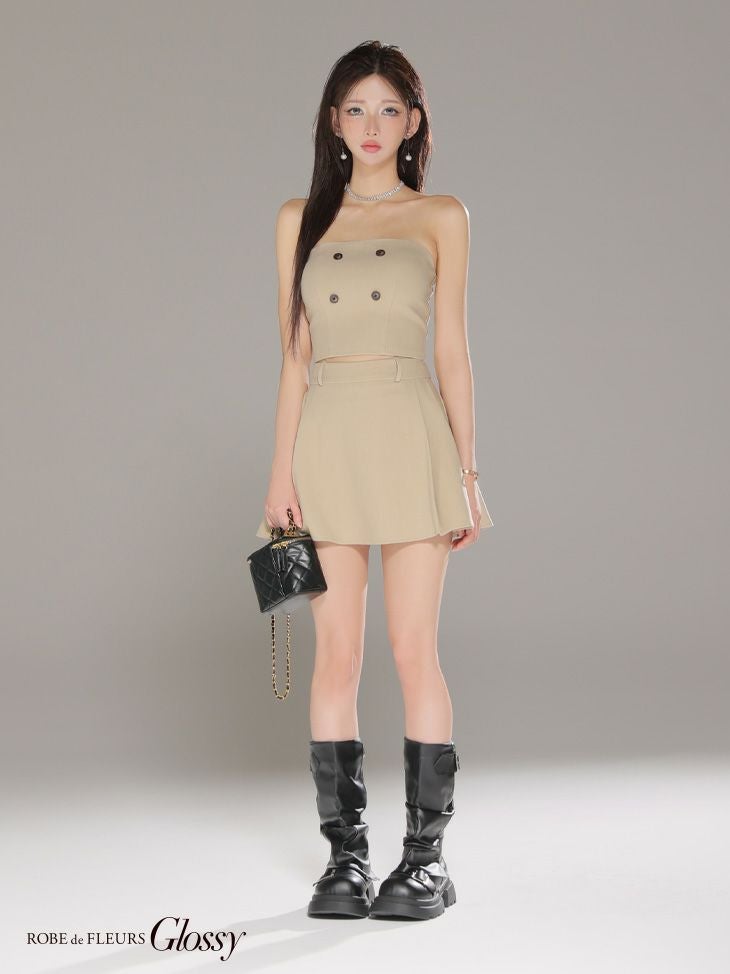 Glossy ローブドフルールグロッシー 【XSサイズあり】シャツオフショルデザインフロントボタンフレアミニキャバドレス gl4324-c