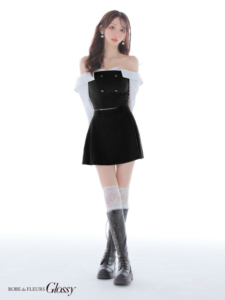 Glossy ローブドフルールグロッシー 【XSサイズあり】シャツオフショルデザインフロントボタンフレアミニキャバドレス gl4324-c