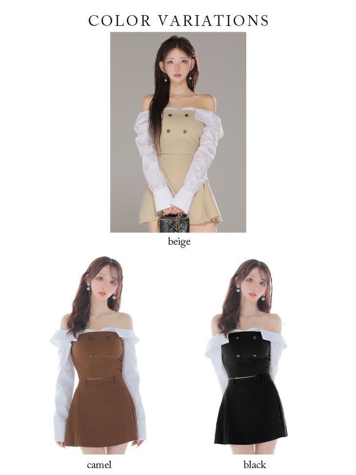 Glossy ローブドフルールグロッシー 【XSサイズあり】シャツオフショルデザインフロントボタンフレアミニキャバドレス gl4324-c