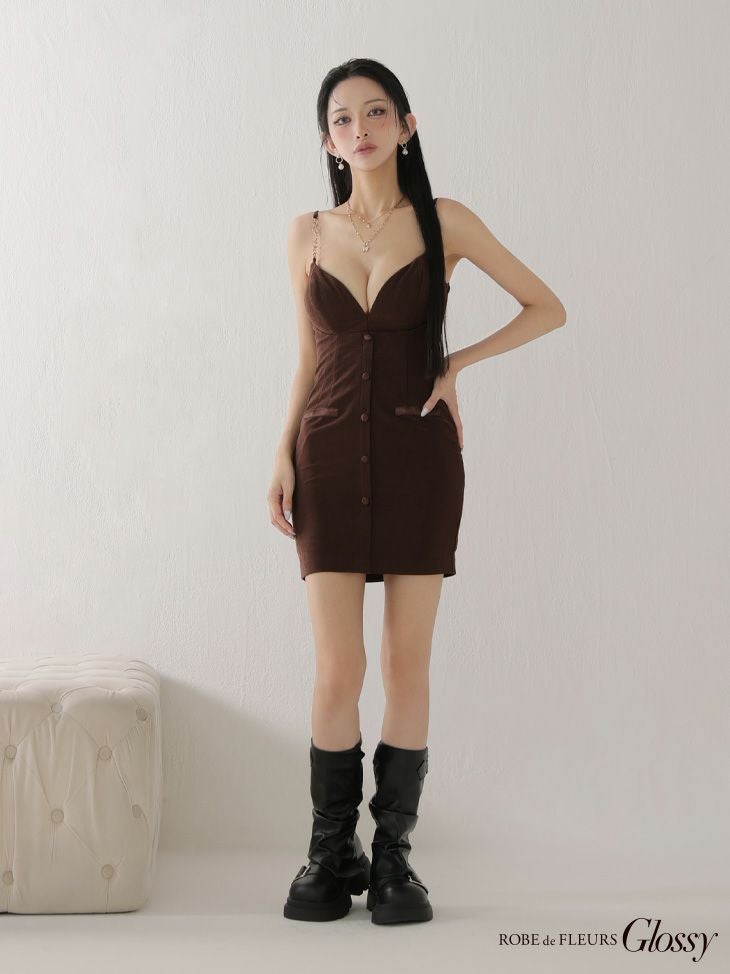 Glossy ローブドフルールグロッシー 【XSサイズあり】フェイクスエードフロントボタンタイトミニキャバドレス gl3944-c