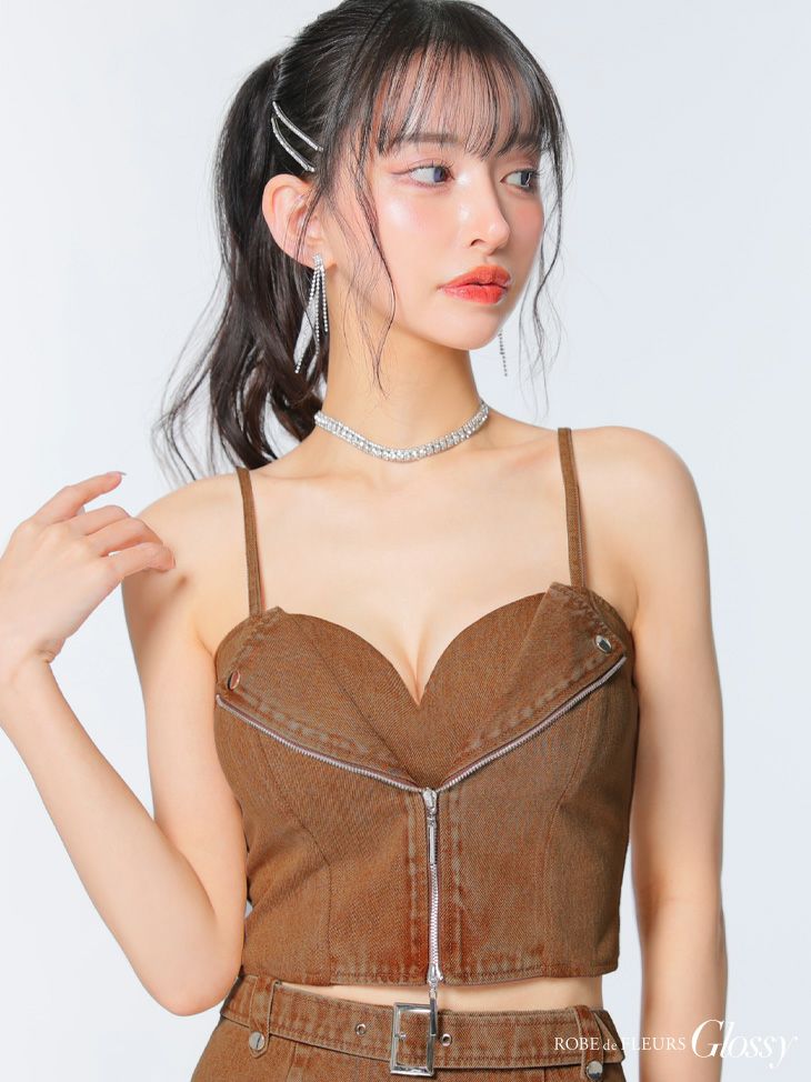 Glossy ローブドフルールグロッシー 【XSサイズあり】ジップデザインデニムセットアップミニキャバドレス gl4142-c