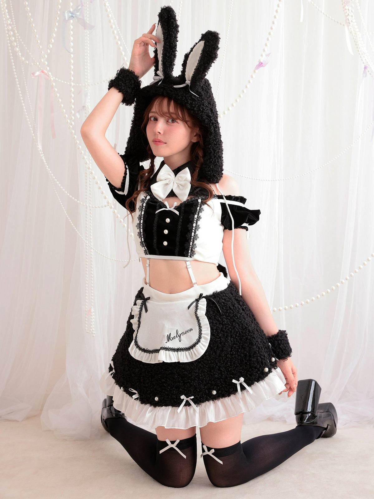 【8点セット】 vanityME. × Malymoon ふわふわホイップバニーメイド ブラック mlcs25041-1