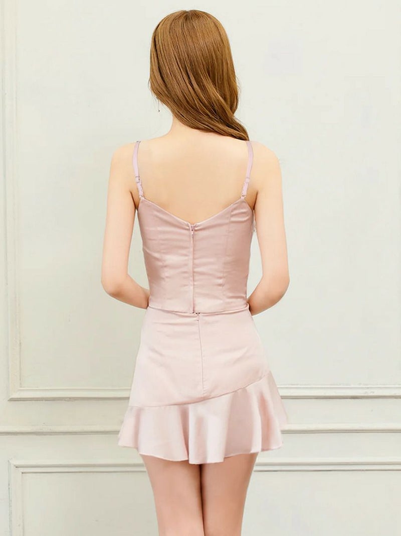 AngelR エンジェルアール フラワーレースドレープサテンフリルビジューセパレートフレアミニドレス ar25242