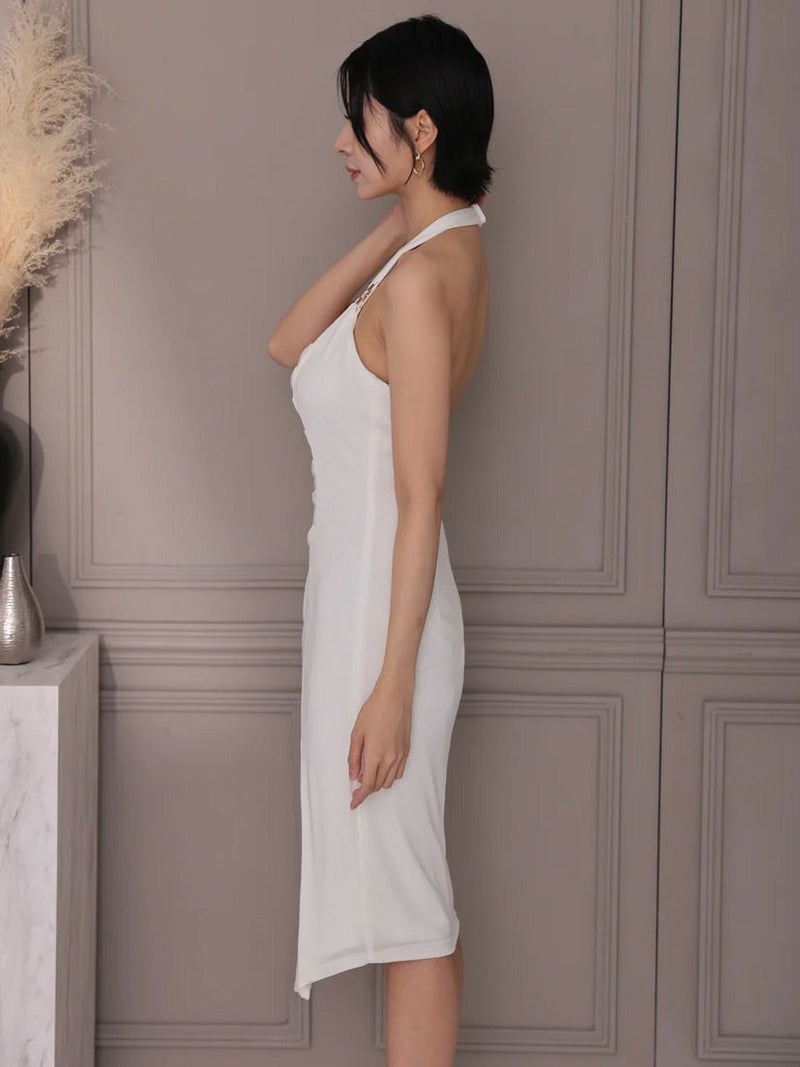 Veautt ヴュート バストドレープタックショルダーチャームタイトミディアムドレス vt022517