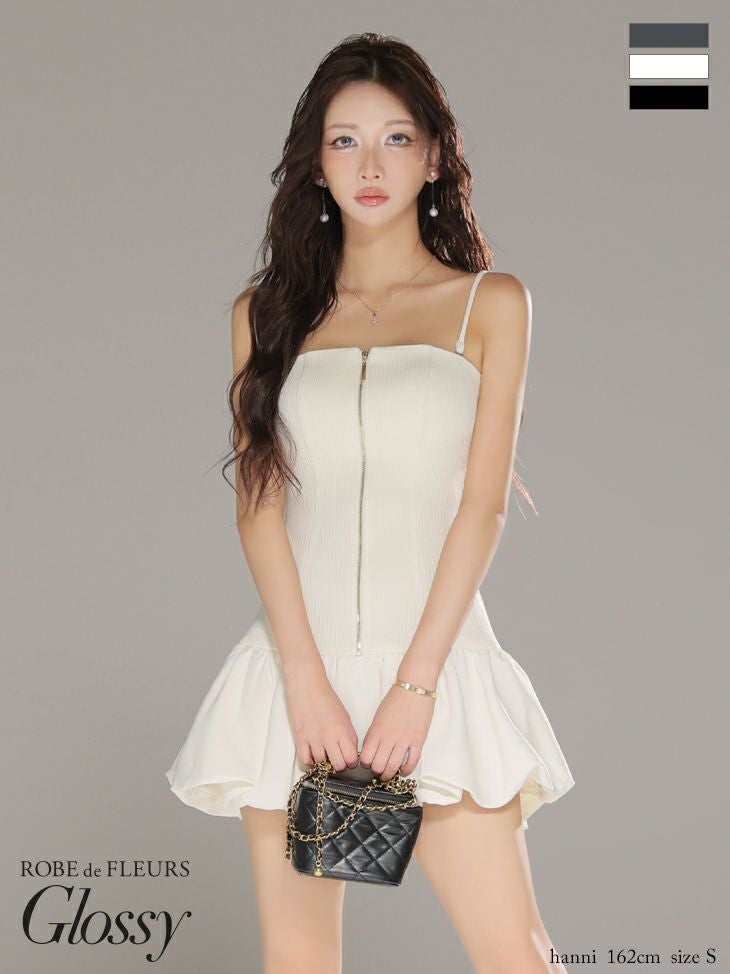Glossy ローブドフルールグロッシー 【XSサイズあり】センタージップリブバルーンミニキャバドレス gl3385