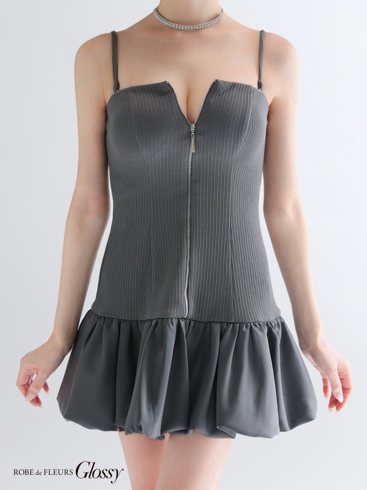 Glossy ローブドフルールグロッシー 【XSサイズあり】センタージップリブバルーンミニキャバドレス gl3385