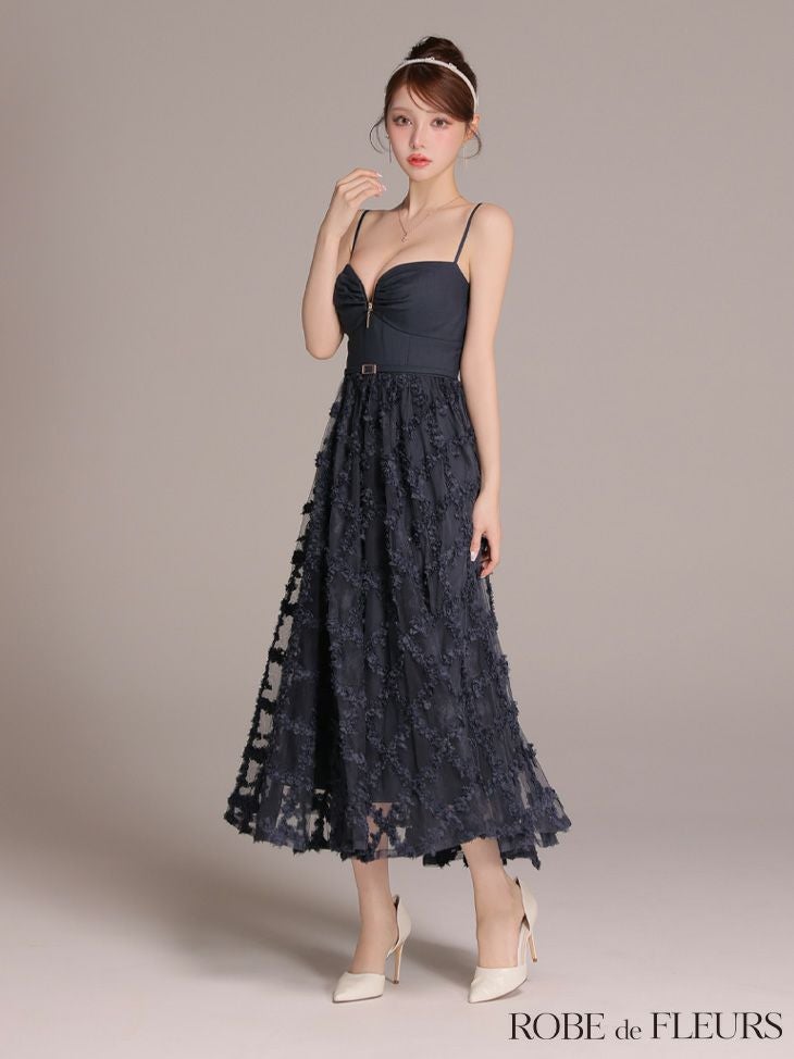 ROBE de FLEURS ローブドフルール 【XS～Lサイズあり】フラワーレースフレアキャミロングキャバドレス fm3467