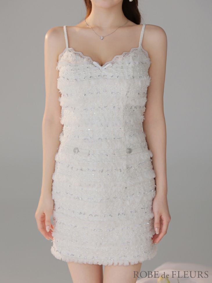 ROBE de FLEURS ローブドフルール 【XSサイズあり】フェザースパンコールツイードミニキャバドレス fm4224