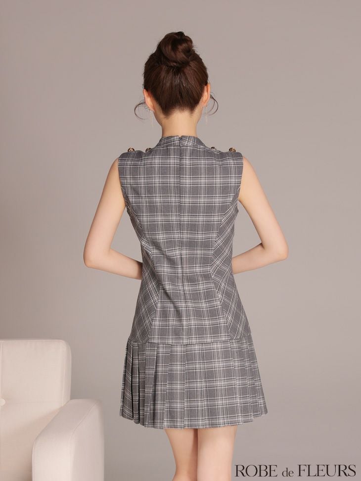 ROBE de FLEURS ローブドフルール 【XSサイズあり】クラシカルチェックツイルプリーツミニキャバドレス fm3389