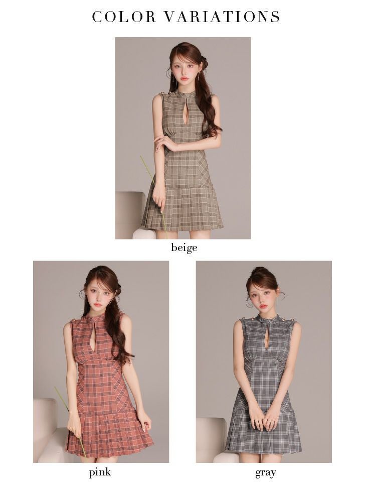 ROBE de FLEURS ローブドフルール 【XSサイズあり】クラシカルチェックツイルプリーツミニキャバドレス fm3389