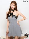 IRMA イルマ ホルターリボン/レースパイピング/バストカット/ビジュー/フレア ミニドレス ir51934