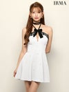 IRMA イルマ ホルターリボン/レースパイピング/バストカット/ビジュー/フレア ミニドレス ir51934