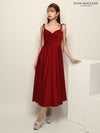 JEAN MACLEAN ジャンマクレーン ワンカラー/バストドレープ/ショルダーリボン/サテン/ミモレ丈/ミディアムドレス ja51942