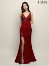 IRMA イルマ ワンカラー/ラメニット/刺繍/メッシュ/サイドシアー/スリット入り/タイト ロングドレス ir51945