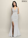 IRMA イルマ ワンカラー/ラメニット/刺繍/メッシュ/サイドシアー/スリット入り/タイト ロングドレス ir51945