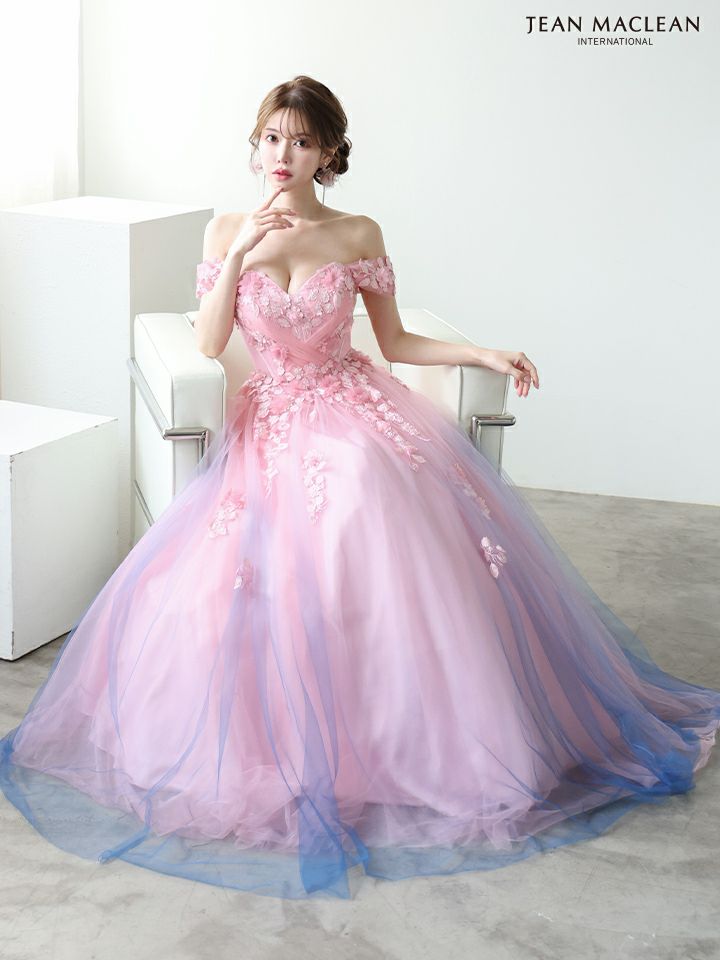 JEAN MACLEAN ジャンマクレーン *YOZAKURA DRESS*-夜桜- グラデーション/フラワーモチーフ/オフショル/姫/ロングドレス ja51954