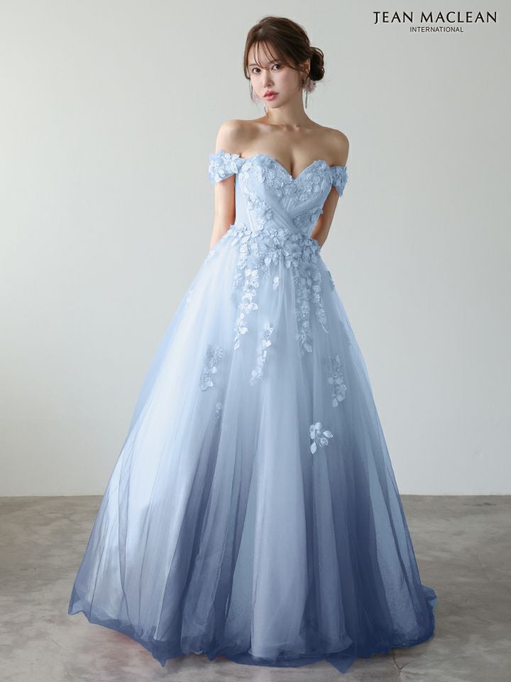 JEAN MACLEAN ジャンマクレーン *YOZAKURA DRESS*-夜桜- グラデーション/フラワーモチーフ/オフショル/姫/ロングドレス ja51954