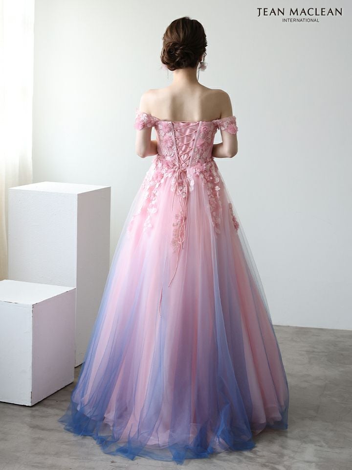 JEAN MACLEAN ジャンマクレーン *YOZAKURA DRESS*-夜桜- グラデーション/フラワーモチーフ/オフショル/姫/ロングドレス ja51954