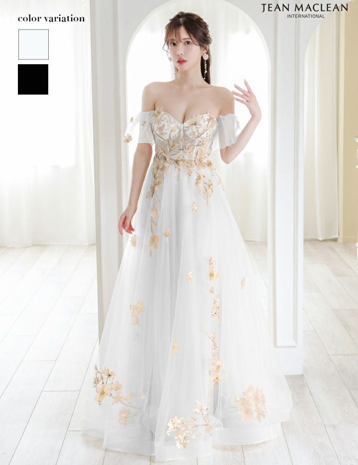 JEAN MACLEAN ジャンマクレーン 立体フラワー刺繍/オフショル/パフスリーブ付き/姫/ロングドレス ja41690