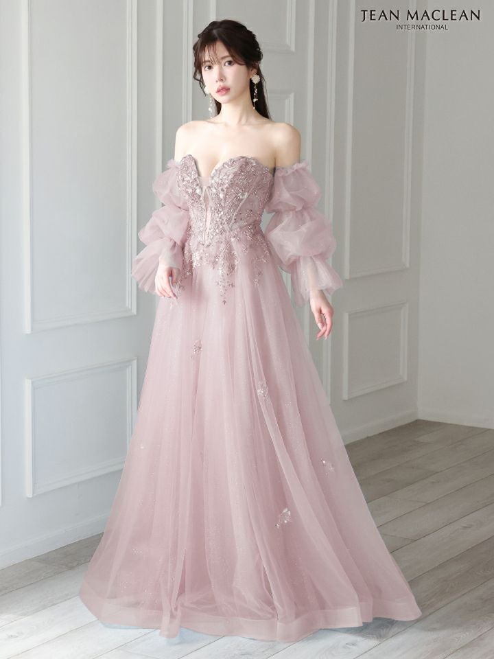 JEAN MACLEAN ジャンマクレーン バレエコアスリーブ/スパンコール刺繍/オフショル/姫/ロングドレス 【袖取り外し可能】 ja41691