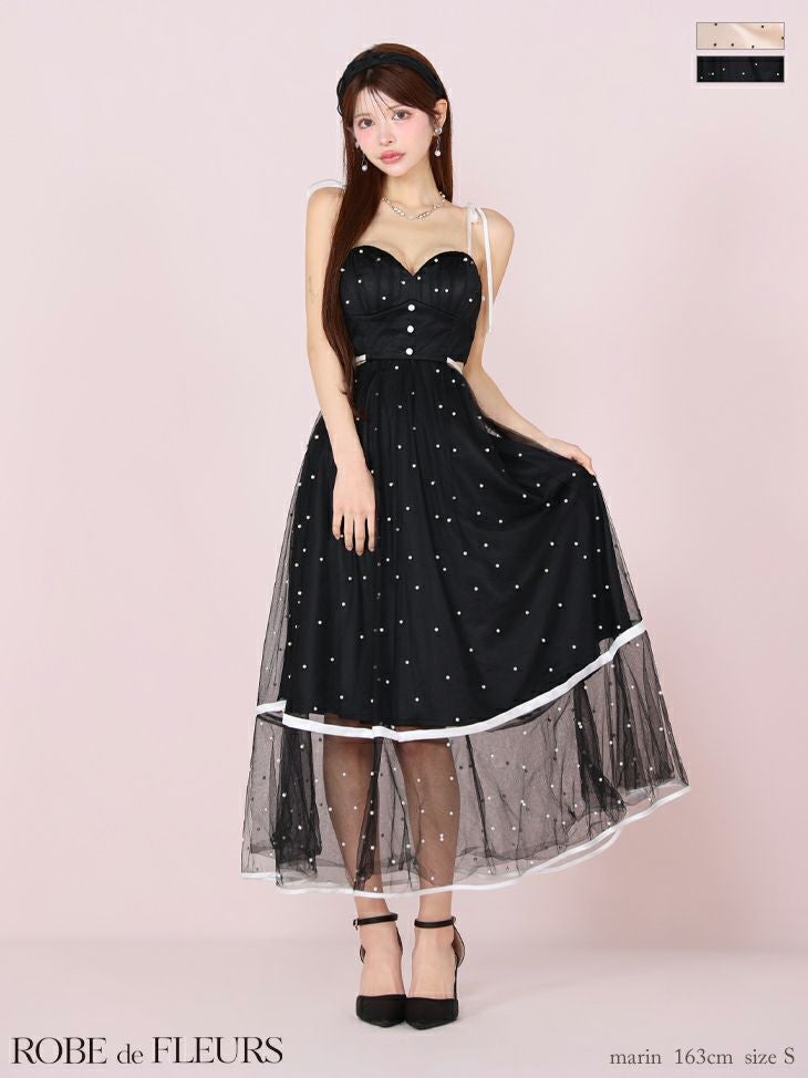 ROBE de FLEURS ローブドフルール パールドットチュールウエストカット