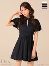 DEA. ディア バイ ローブドフルール ワッフル素材クラシカル襟付きフレアミニキャバドレス de4319